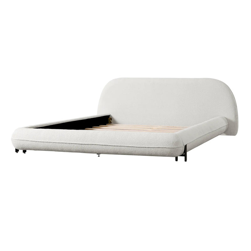 Queen Size Upholstered Bed Frame with Boucle Fabric and Steel Legs by HouseOfZazla