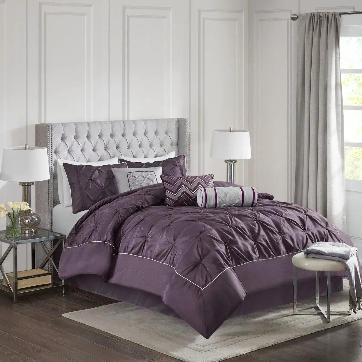 7 Piece Tufted Comforter Set Plum Queen by HouseOfZazla