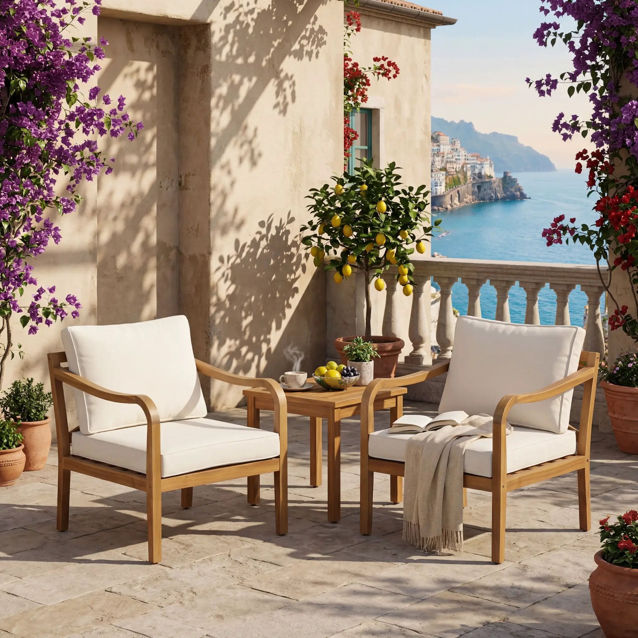 Acacia Wood Patio Furniture Club Chair Set of 2 by HouseOfZazla