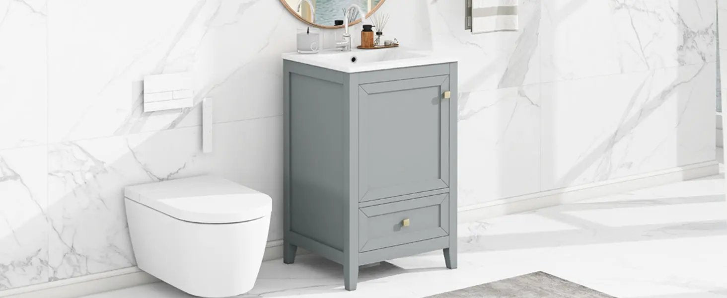 20" Bathroom Vanity with Sink, Storage Rack, and Soft Closing Door - Grey by HouseOfZazla