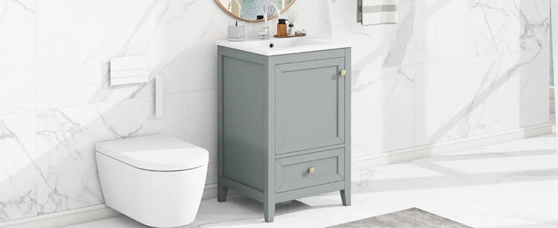 20" Bathroom Vanity with Sink, Storage Rack, and Soft Closing Door - Grey by HouseOfZazla