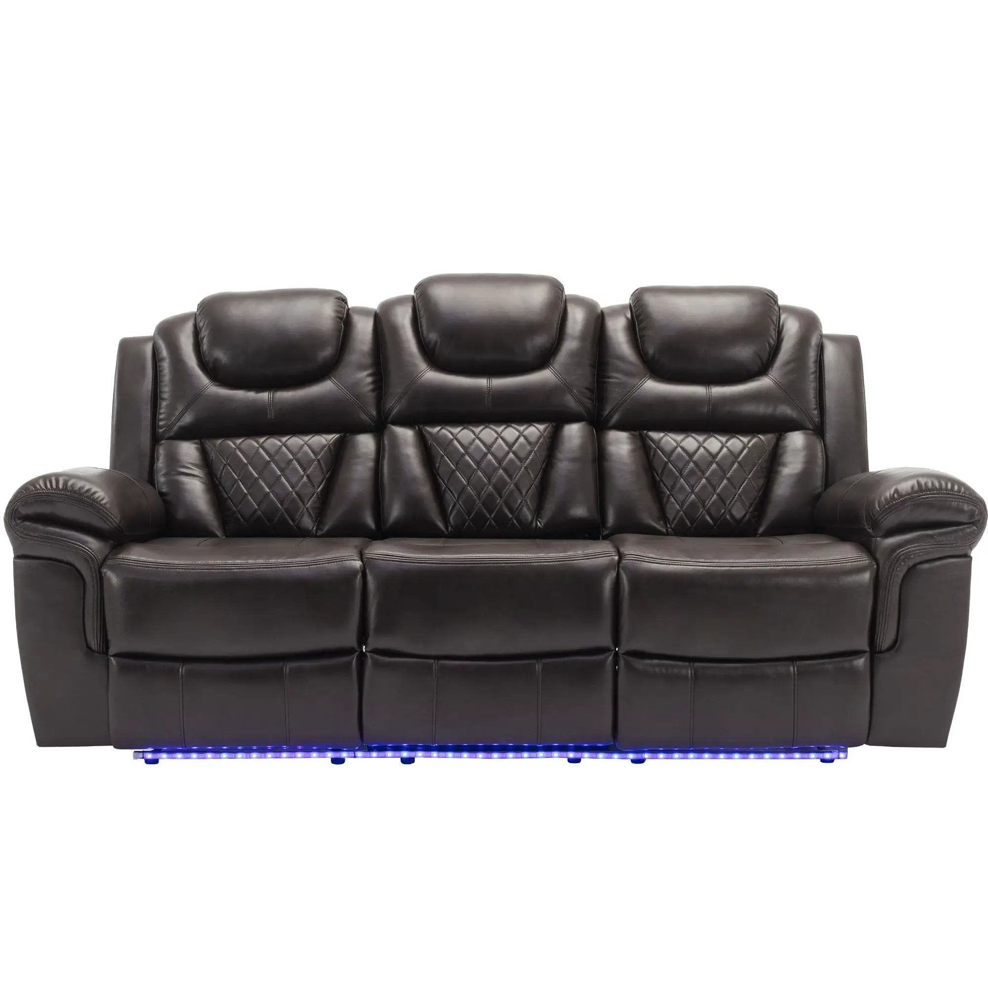 3 Pieces Recliner Sofa Sets Home Theater Seating Manual Recliner Chair & Center Console And LED Light Strip For Living Room - Brown by HouseOfZazla