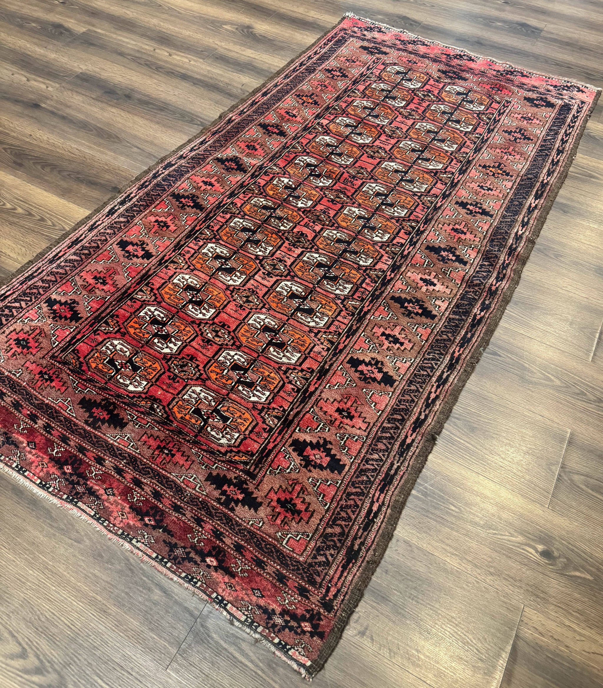 Antique Turkoman Rug 3.7 x 6.7, Red, Wool Runner Rug by Jewel Rugs