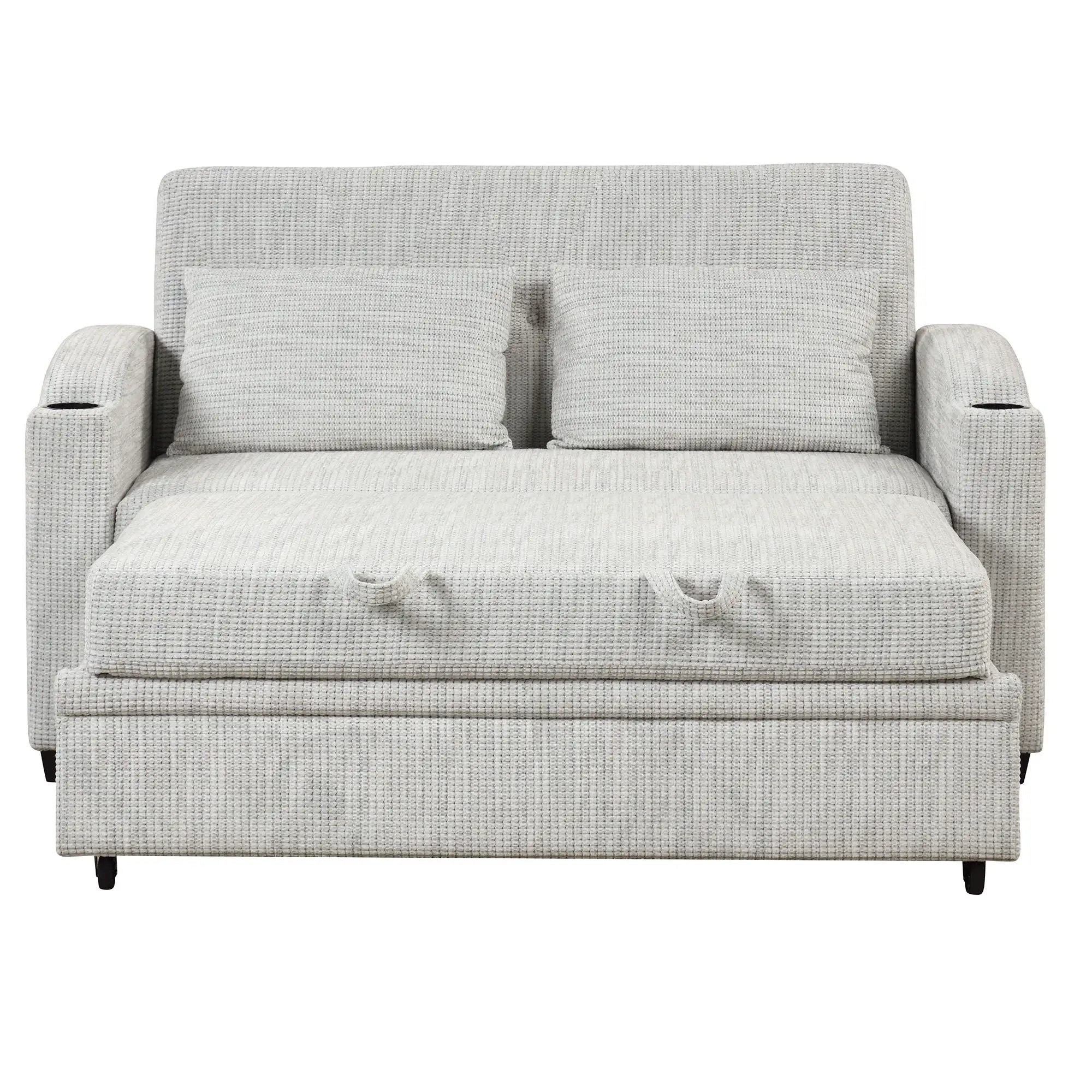 Pull Out Loveseat Sofa With Adjsutable Backrest, 2 Pillows, Cup Holders, USB Ports For Living Room by HouseOfZazla