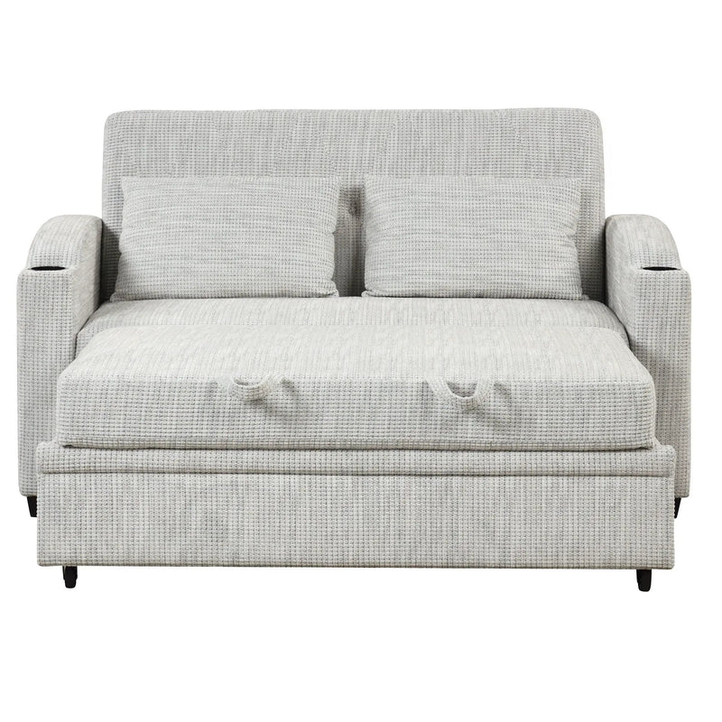Pull Out Loveseat Sofa With Adjsutable Backrest, 2 Pillows, Cup Holders, USB Ports For Living Room by HouseOfZazla