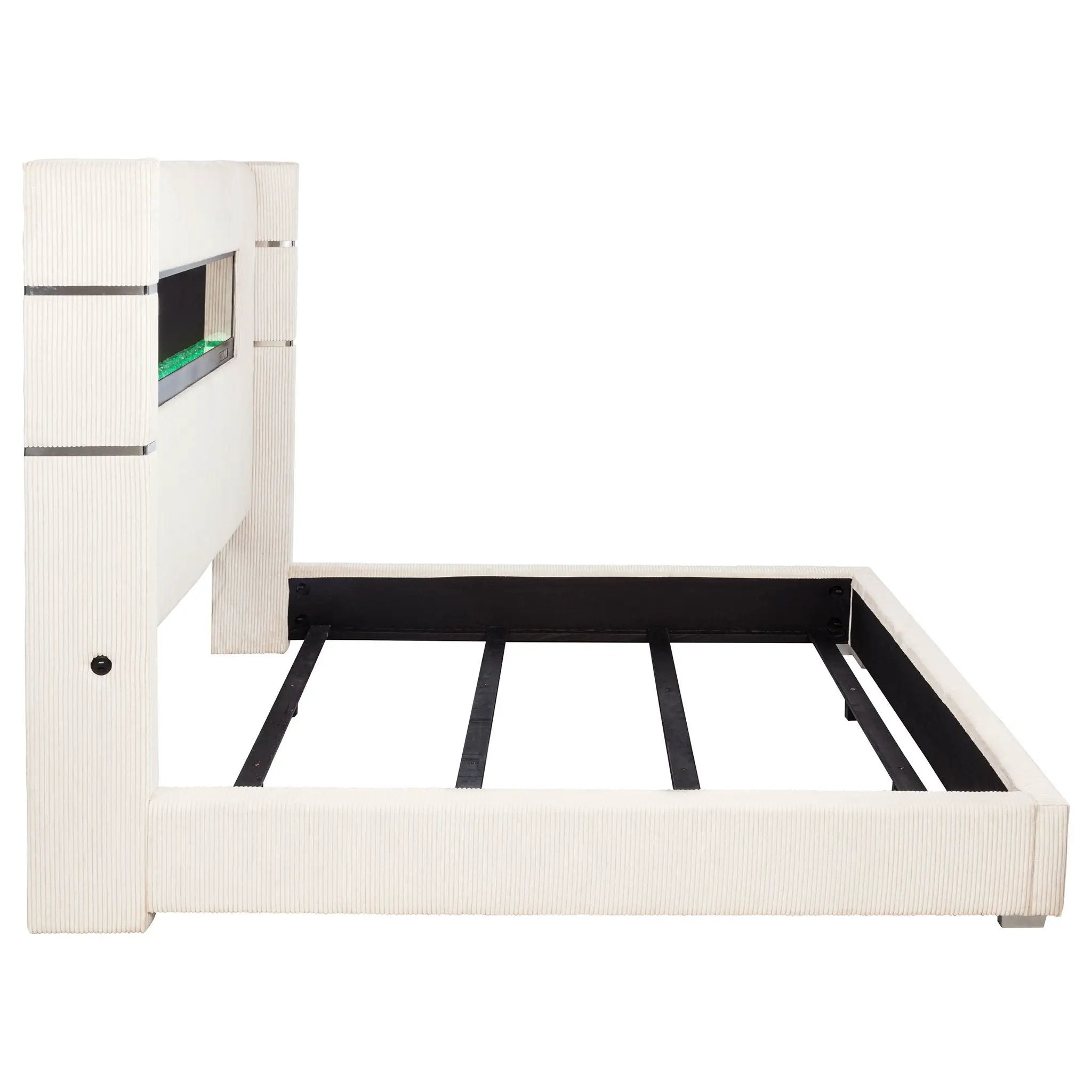 Tisdall Upholstered Eastern King Flame Visualizer Bed Cream by Unique Piece Furniture
