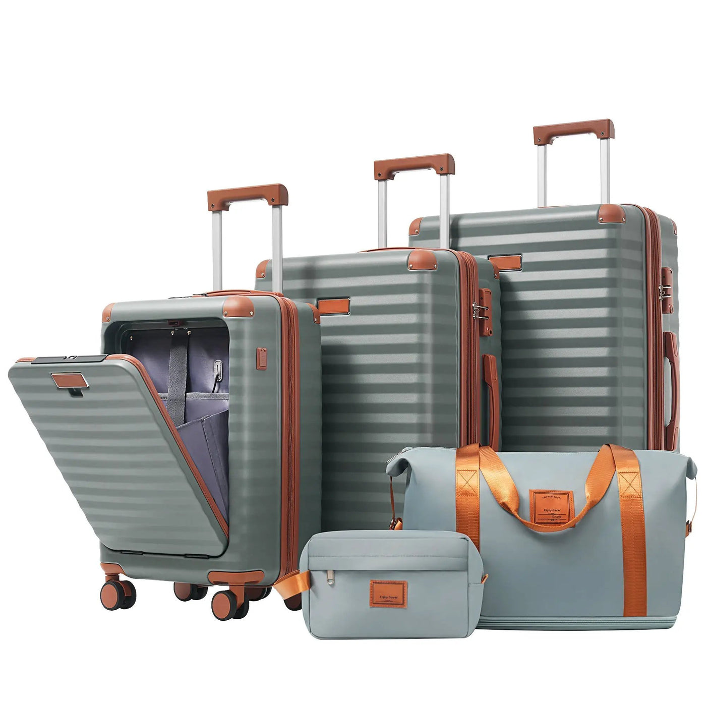 Deluxe 5-Piece Hard-Side Luggage Set with USB and TSA Locks by HouseOfZazla