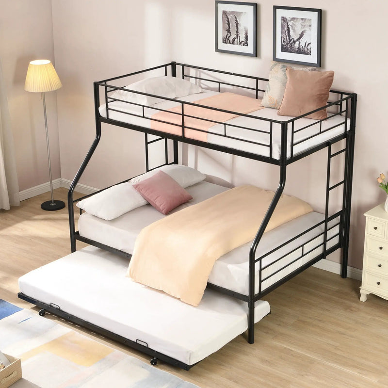 Twin Over Full Modern Metal Bunk Bed With Trundle - Black by Unique Piece Furniture