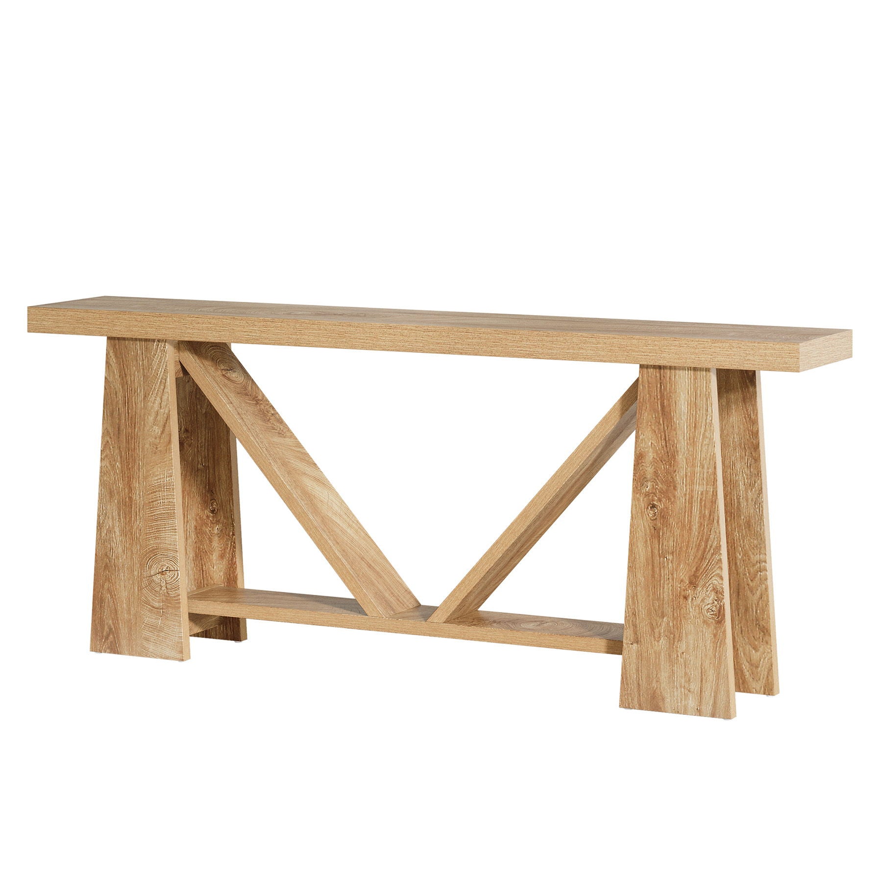 Slim 2 Tier Entryway Accent Extra Long Console Table For Living Room - Natural / Light Brown by HouseOfZazla
