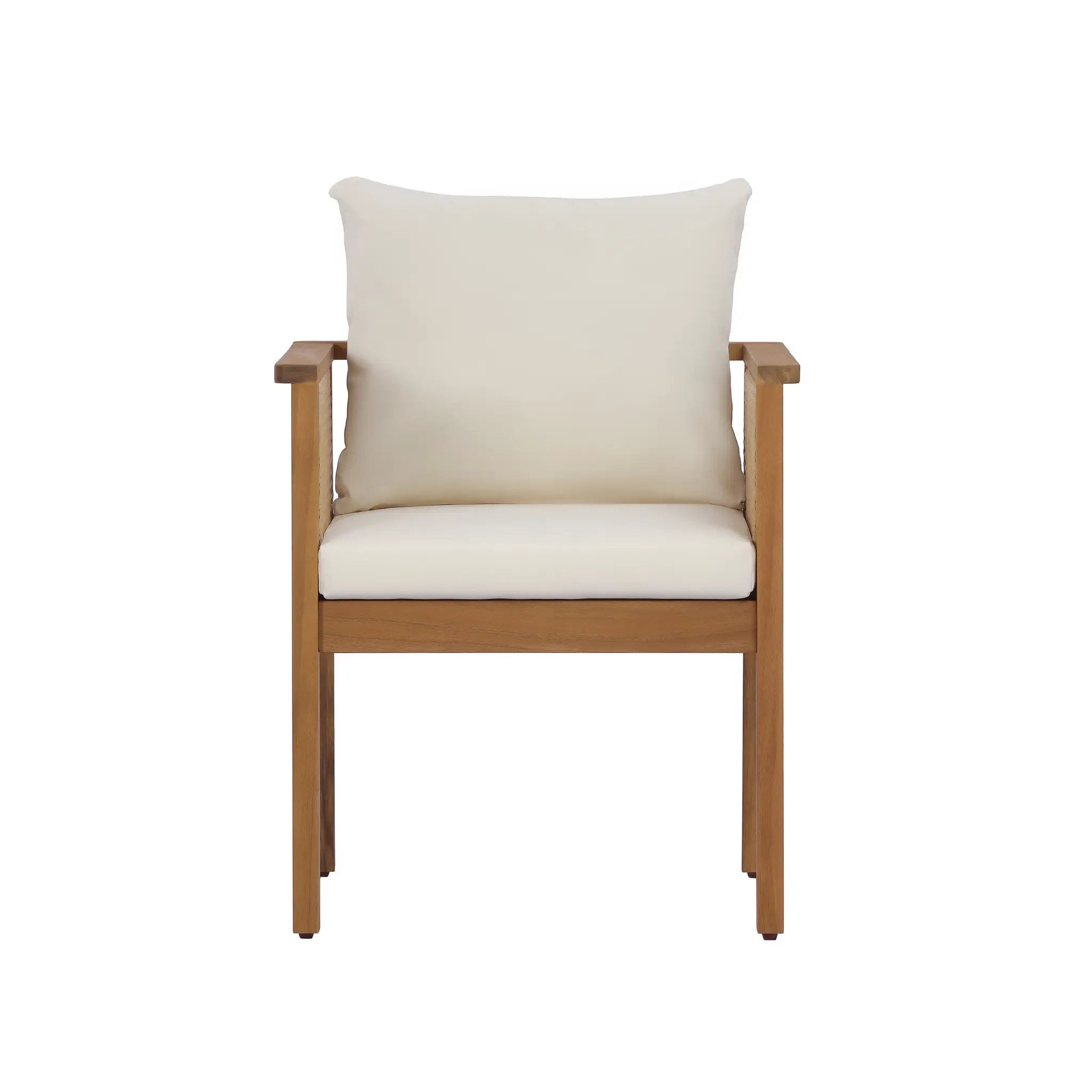 7 Pieces Acacia Wood Outdoor Dining Set with Cream Cushions and Natural Wicker by HouseOfZazla