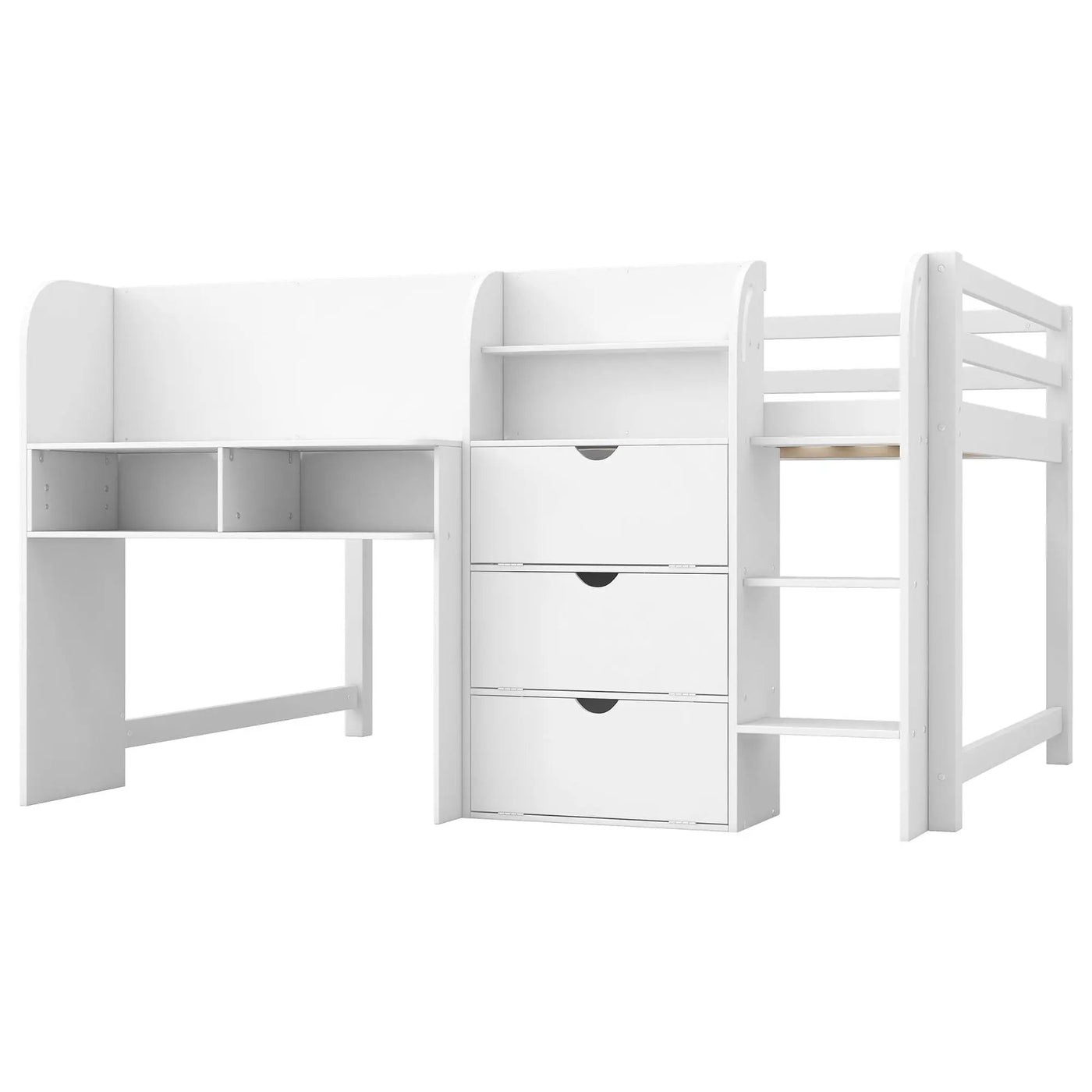 Low Loft Bed With Built In Desk, Storage Cabinets, Open Bookcase And Doodle board by HouseOfZazla