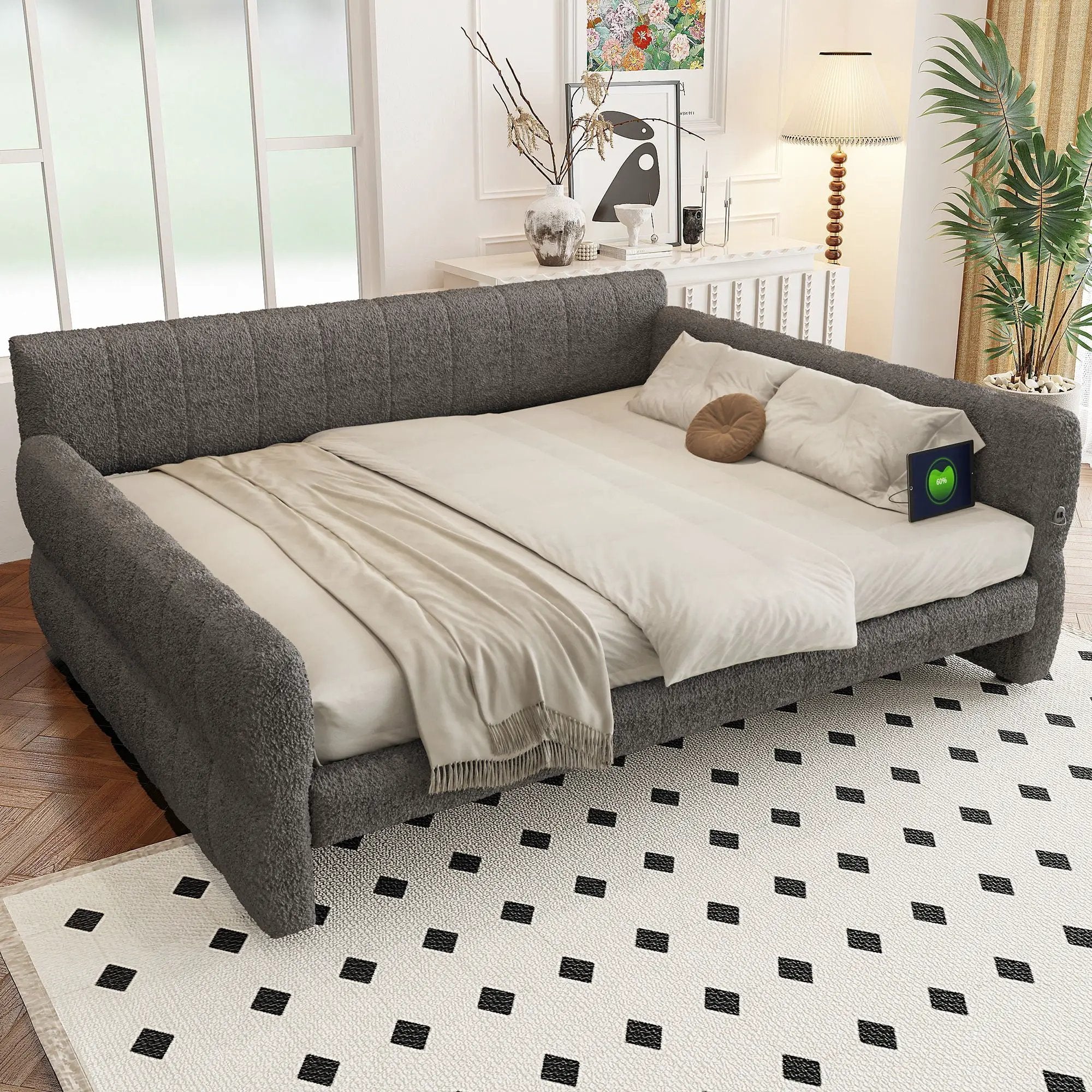 Upholstered Platform Bed With USB Charging by HouseOfZazla