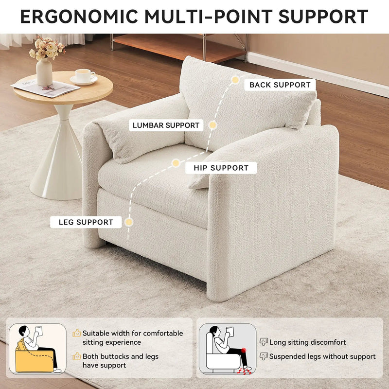 Fixed Modern Accent Chair Single Seater Plush Chenille Lounge Chair With High Resilience Cushion - Ivory White by Unique Piece Furniture