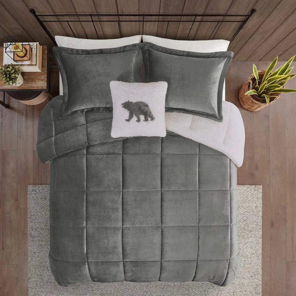 Full/Queen Plush to Sherpa Down Alternative Comforter Set by HouseOfZazla