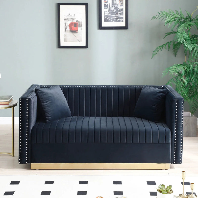 Contemporary Vertical Channel Tufted Sofa Loveseat Modern Upholstered Couch For Living Room With 2 Pillows by HouseOfZazla