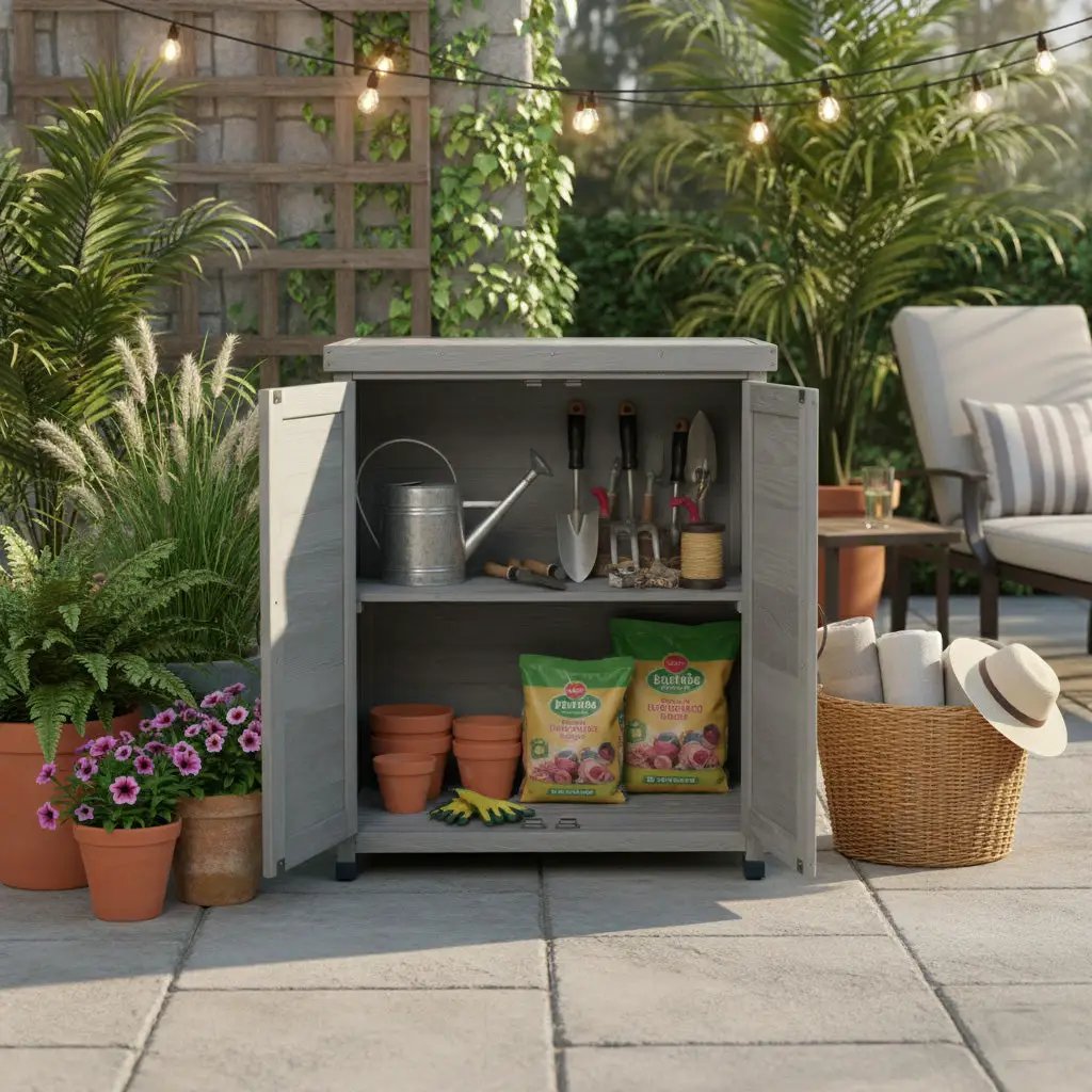 Potting Bench with Storage Cabinet and Metal Table Top by HouseOfZazla