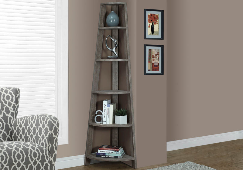 Taupe 5-Tier Corner Bookshelf with Fixed Shelves - Contemporary Wood-Look, photo 4 of 4