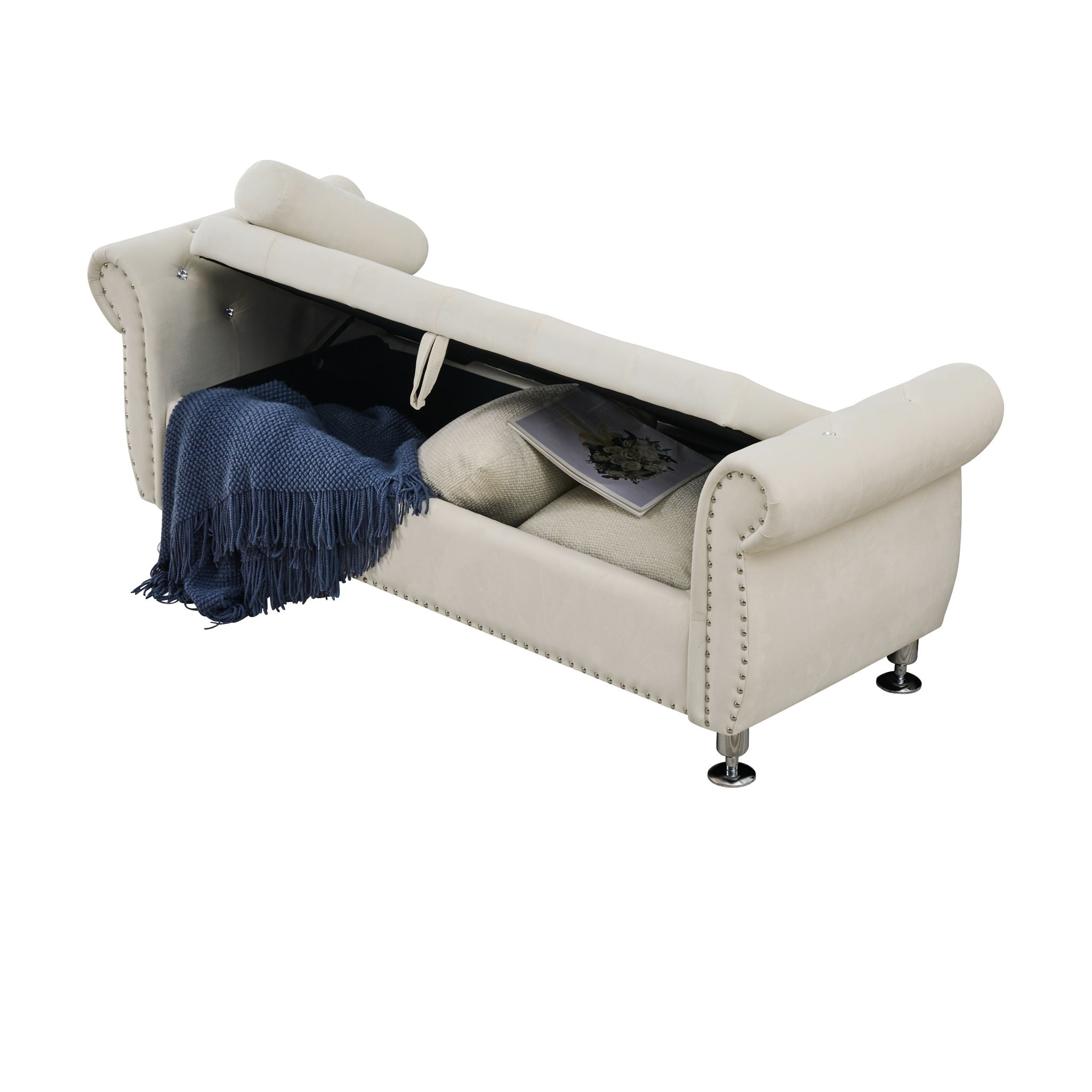 Storage Bench With Crystal Buttons And 1 Pillow For Bedroom by HouseOfZazla