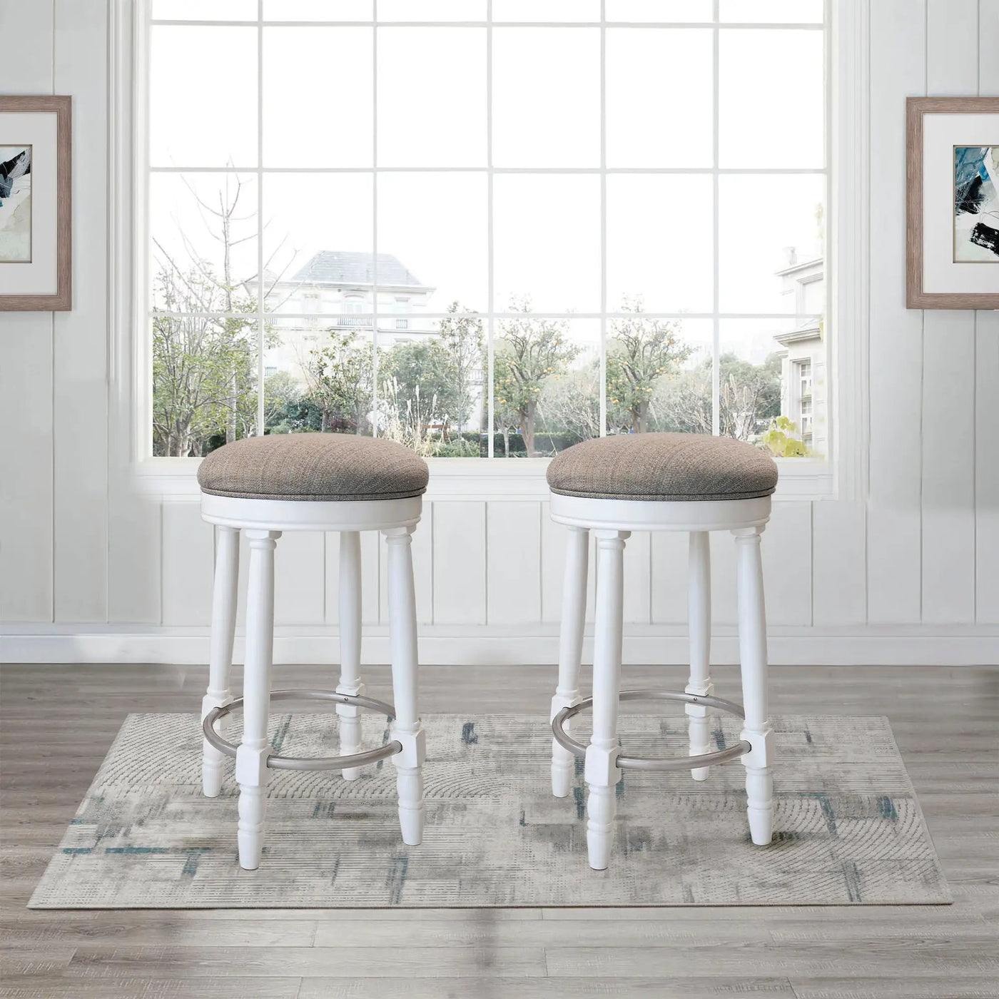 360° Swivel Wooden Barstools With Upholstered Seat, Counter Height (Set of 2) by HouseOfZazla