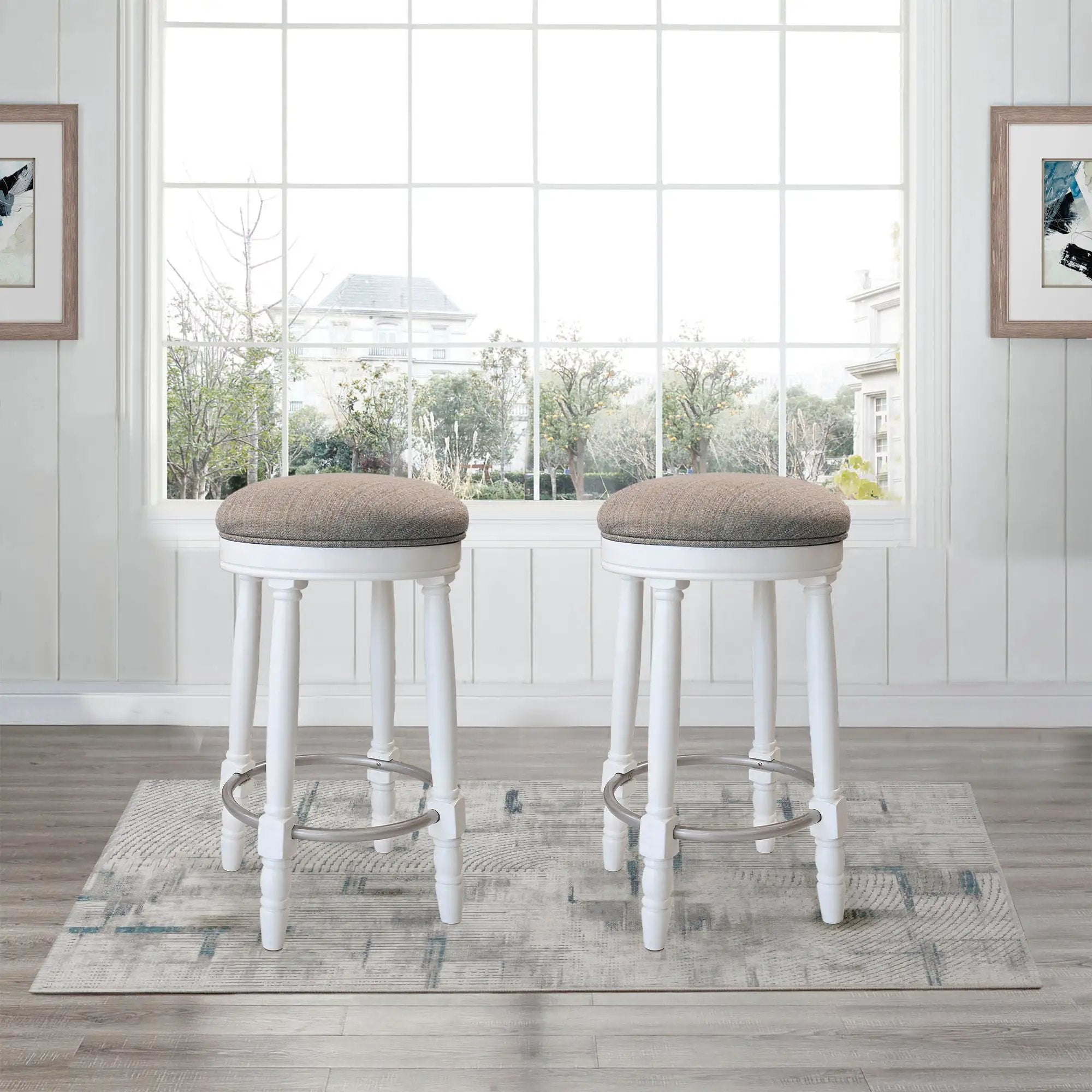 360° Swivel Wooden Barstools With Upholstered Seat, Counter Height (Set of 2) by HouseOfZazla