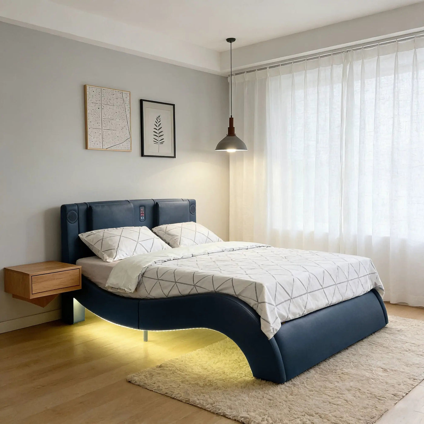 Platform Bed Frame With LED Lighting, Bluetooth Music, Vibration Massage by HouseOfZazla