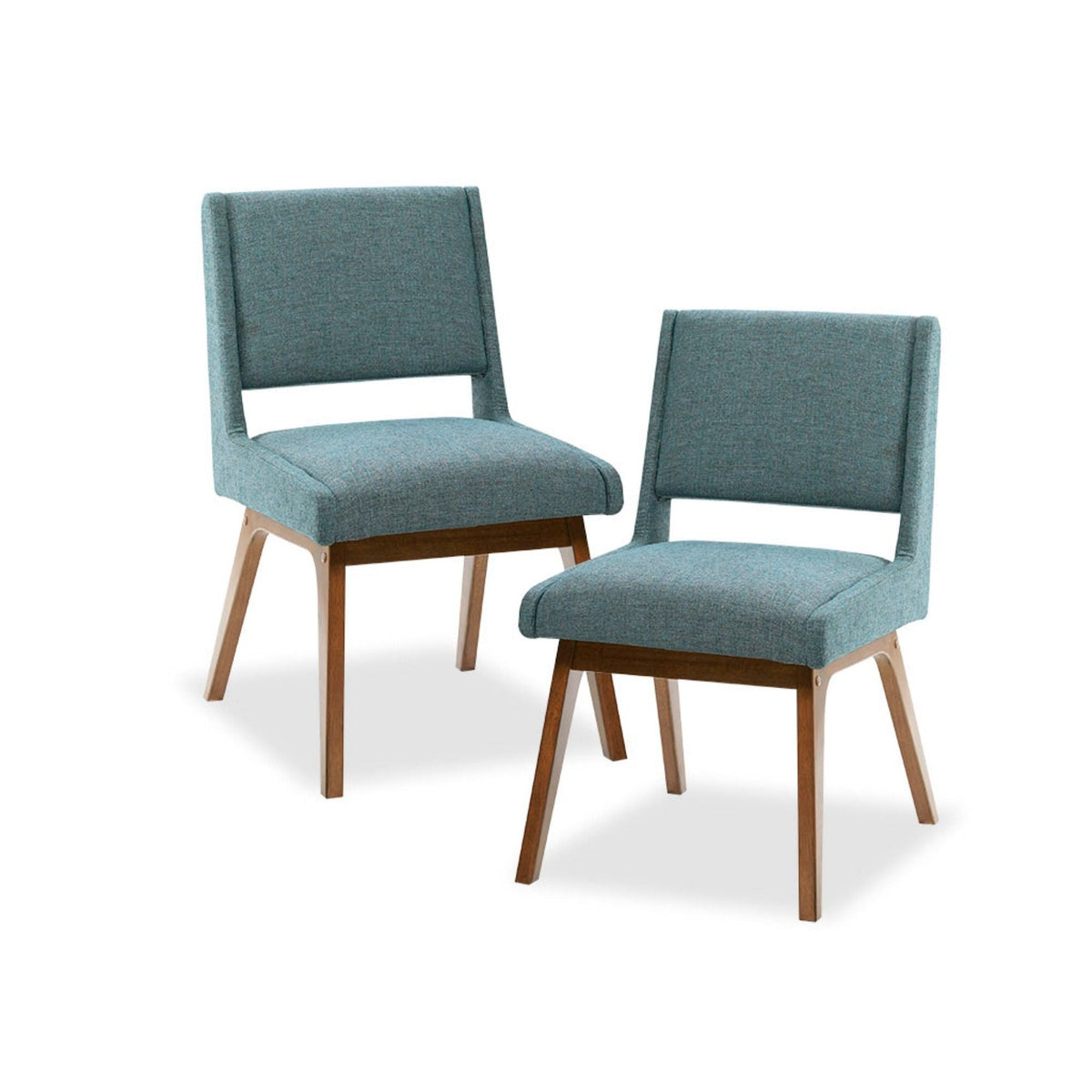 Blue Upholstered Dining Chair Set with Retro Design - Set of 2