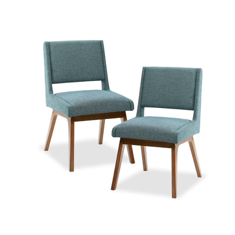 Blue Upholstered Dining Chair Set with Retro Design - Set of 2