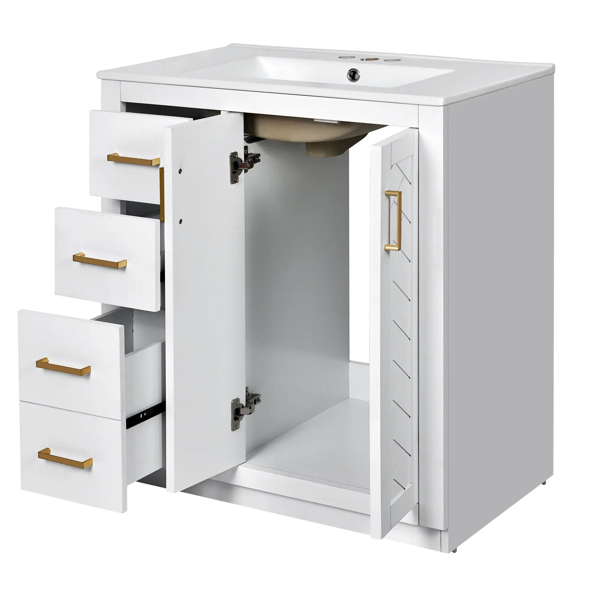 Ceramic Sink Combo, Freestanding Vanity Set With 3 Drawers & Soft Closing Doors by HouseOfZazla