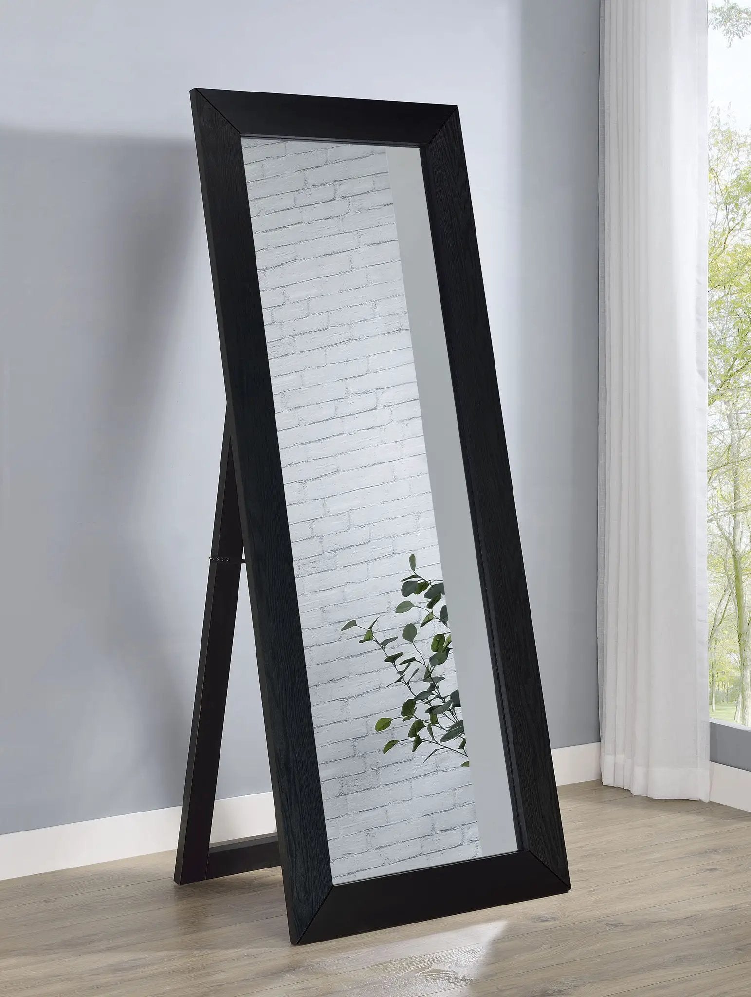 Cadence Tempered Glass Full Length Standing Mirror Black Oak by Unique Piece Furniture