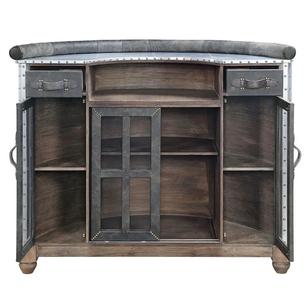 Rahma - Bar Table - Antique Ebony Top Grain Leather & Aluminum by Unique Piece Furniture