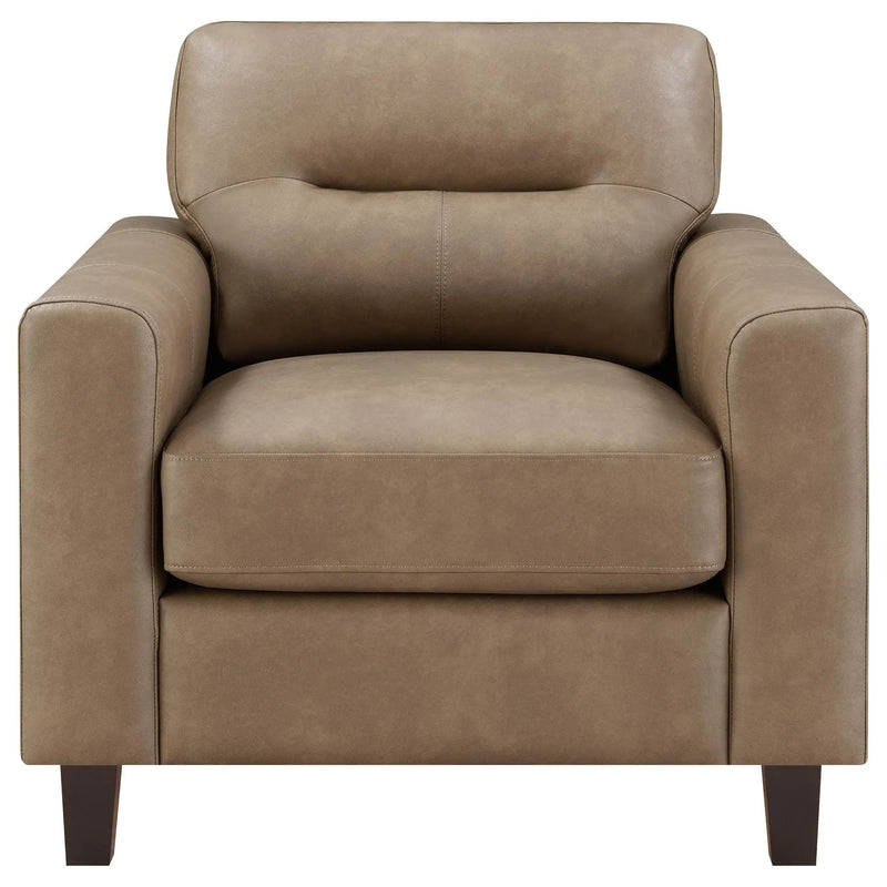 Scotland Faux Leather Upholstered Track Arm Chair Brown by Unique Piece Furniture