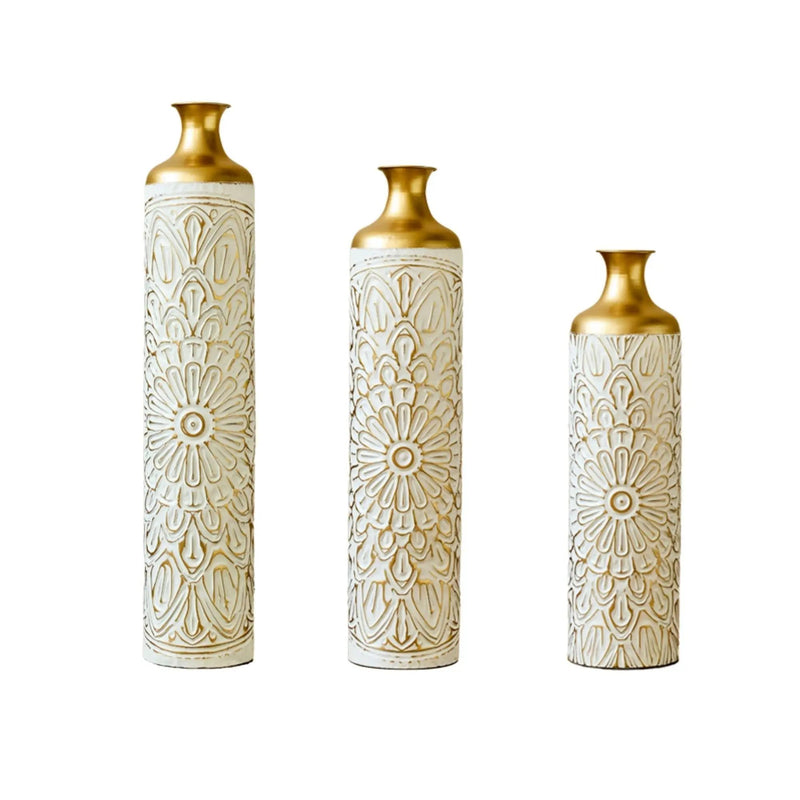 3 Piece Home Decoration Large Glazed Floor Vases - Gold / White by HouseOfZazla