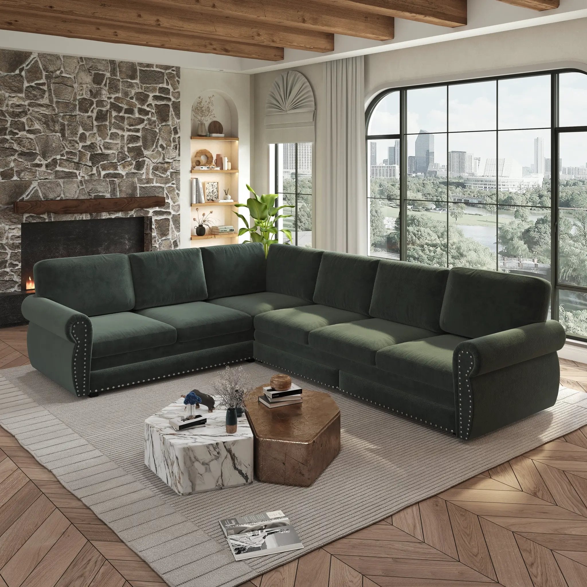 118" L-Shaped Convertible Sofa Couch by HouseOfZazla