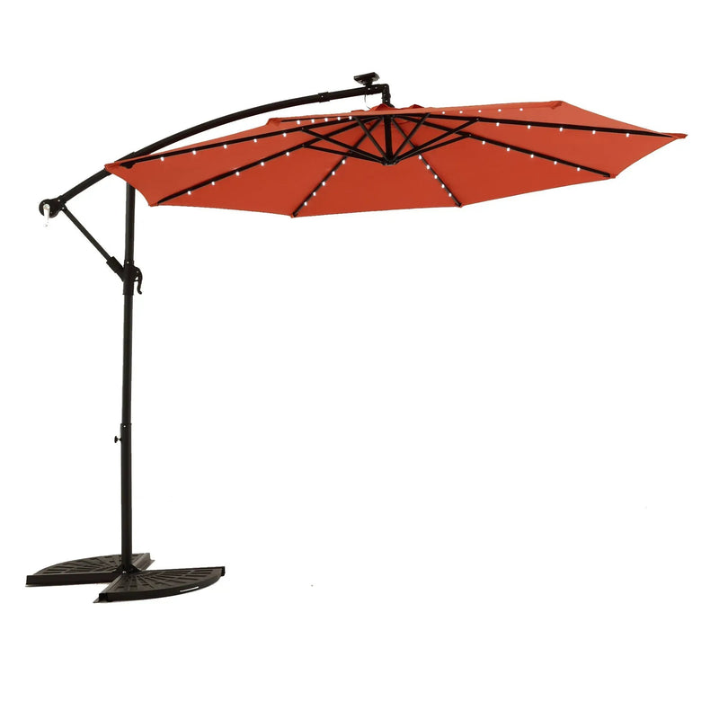 10ft Solar LED Offset Hanging Market Patio Umbrella (Orange) (No Base) by HouseOfZazla