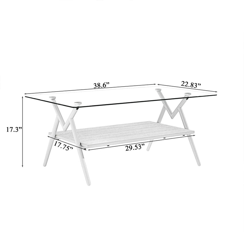 Rectangle Coffee Table With Tempered Glass Top And Shelf by Unique Piece Furniture