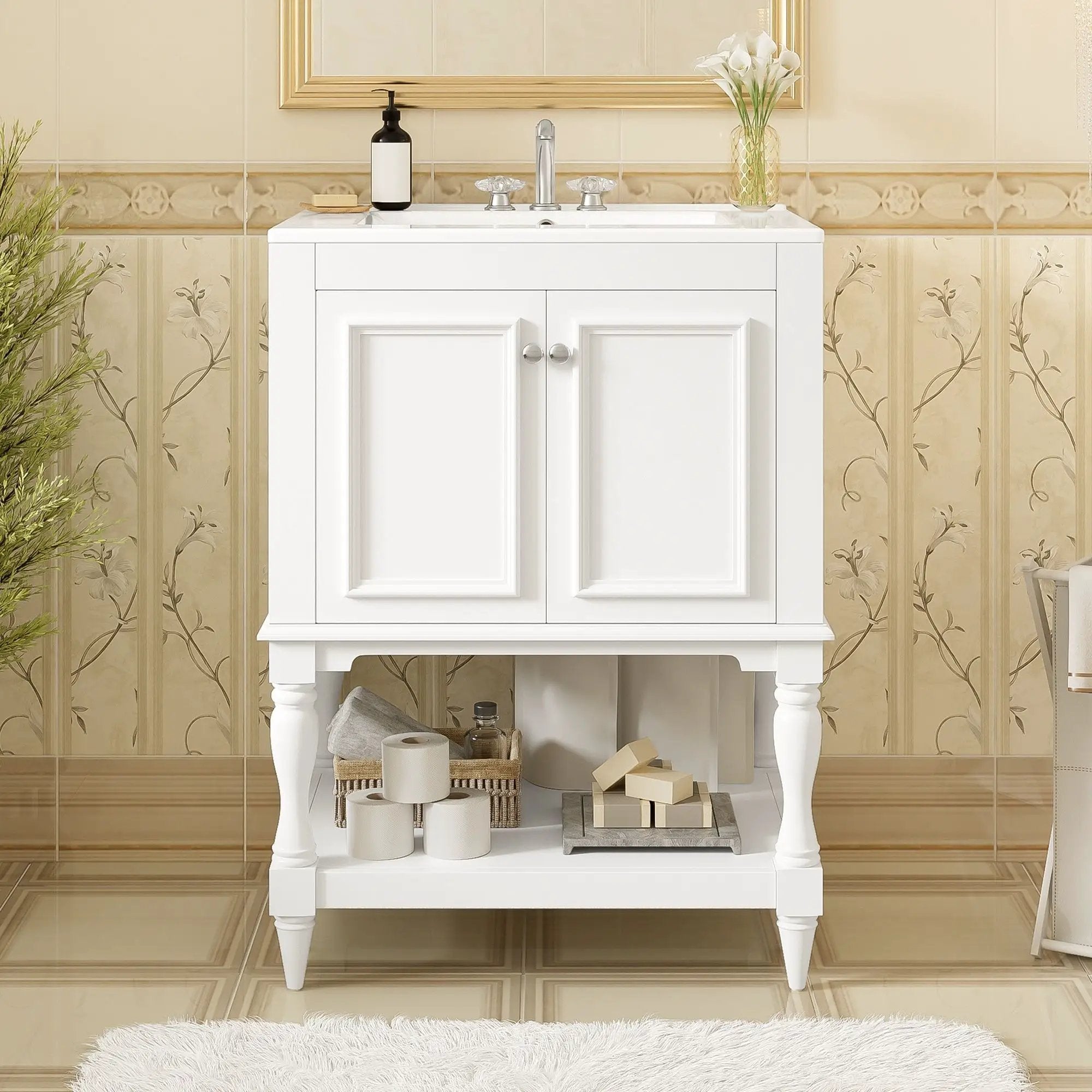 Modern Bathroom Vanity With Sink, Rectangular Cabinet With Open Shelf And Closed Storage by Unique Piece Furniture