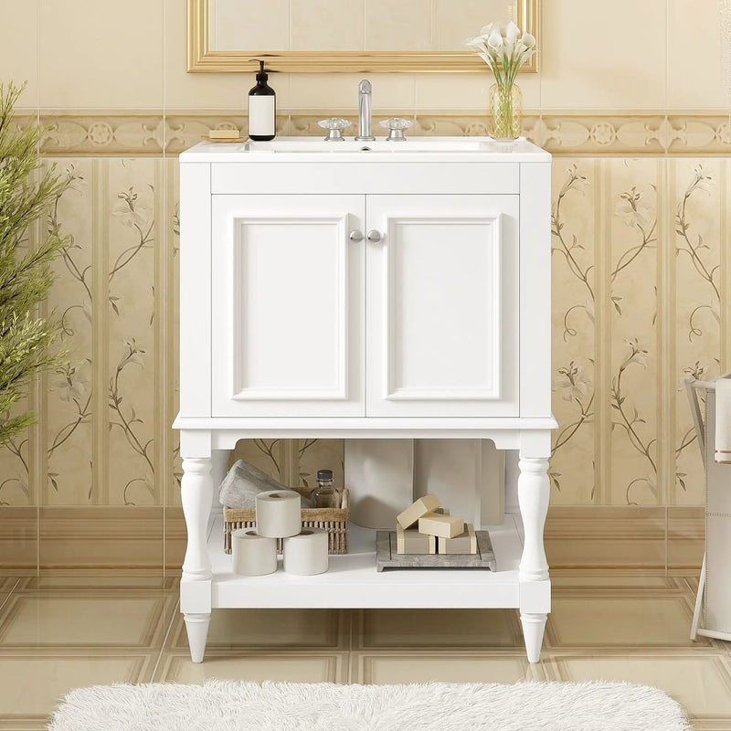 Modern Bathroom Vanity With Sink, Rectangular Cabinet With Open Shelf And Closed Storage by Unique Piece Furniture