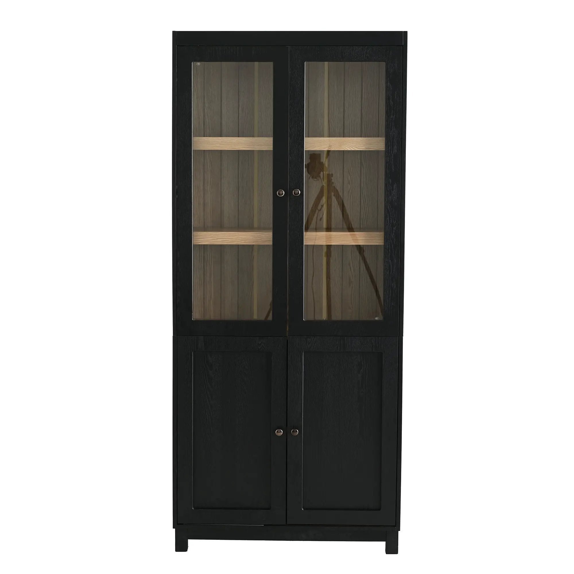 Mid Century Modern Style Tall Display Cabinet With Glass Doors For Collectibles - Black by HouseOfZazla