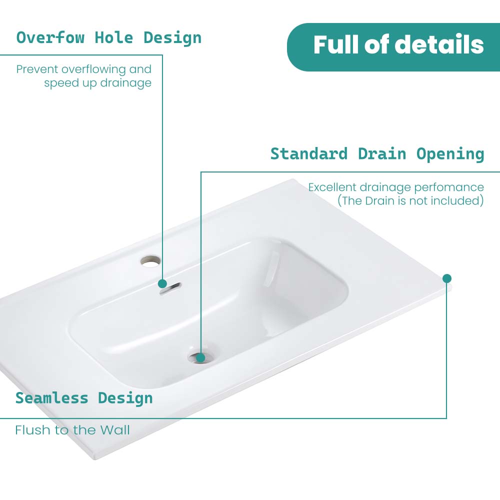 Glossy White Ceramic Integrated Basin by HouseOfZazla