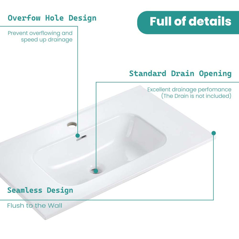 Glossy White Ceramic Integrated Basin by HouseOfZazla