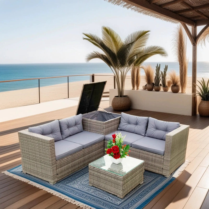 4 Piece Patio Sectional Wicker Rattan Outdoor Furniture Sofa Set With Storage Box by Unique Piece Furniture