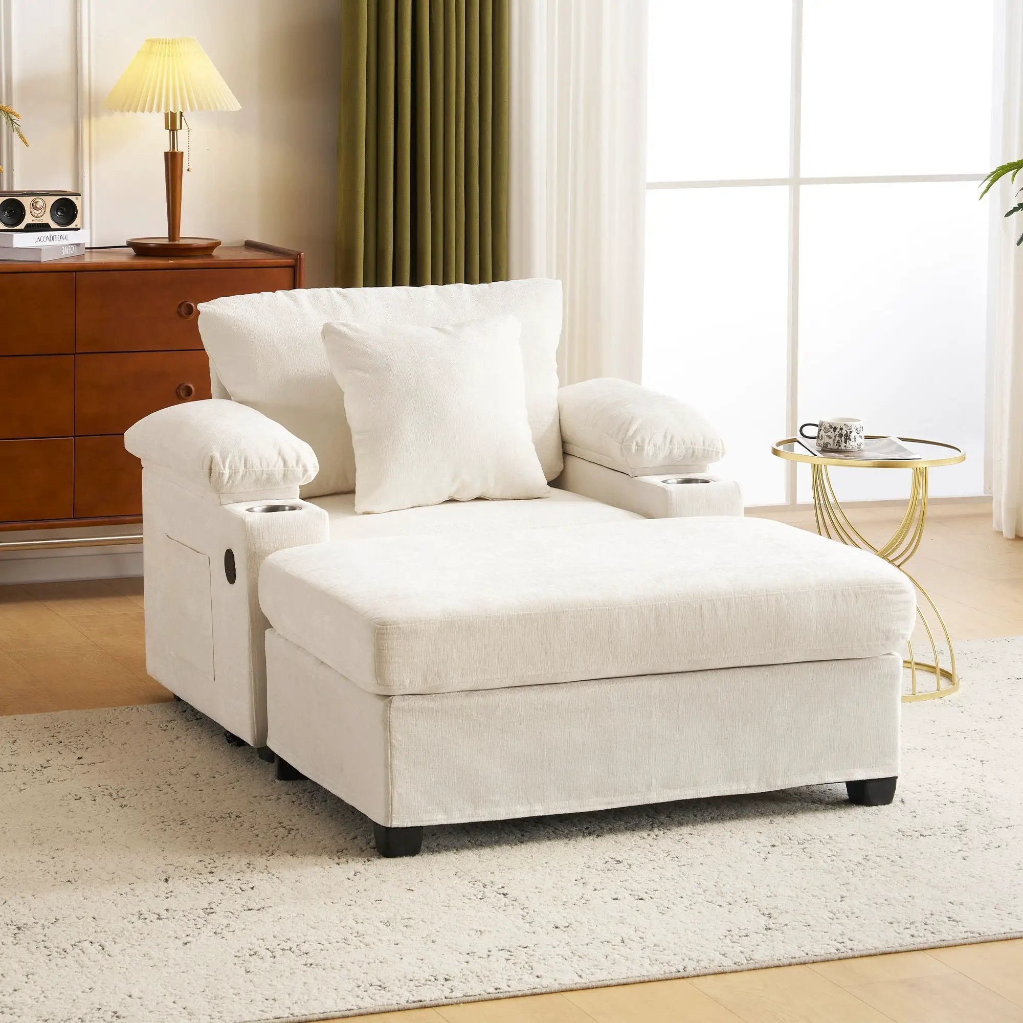Fabric Sofa Bed With Cupholders And USB Charging Ports Chair For Living Room by HouseOfZazla