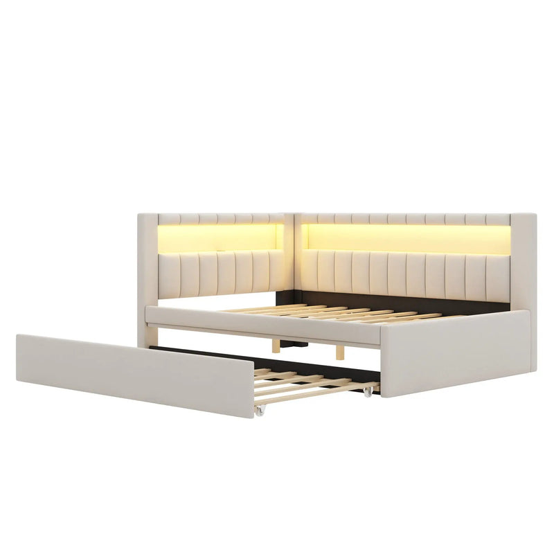 Upholstered Platform Bed With USB Ports And LED Belt