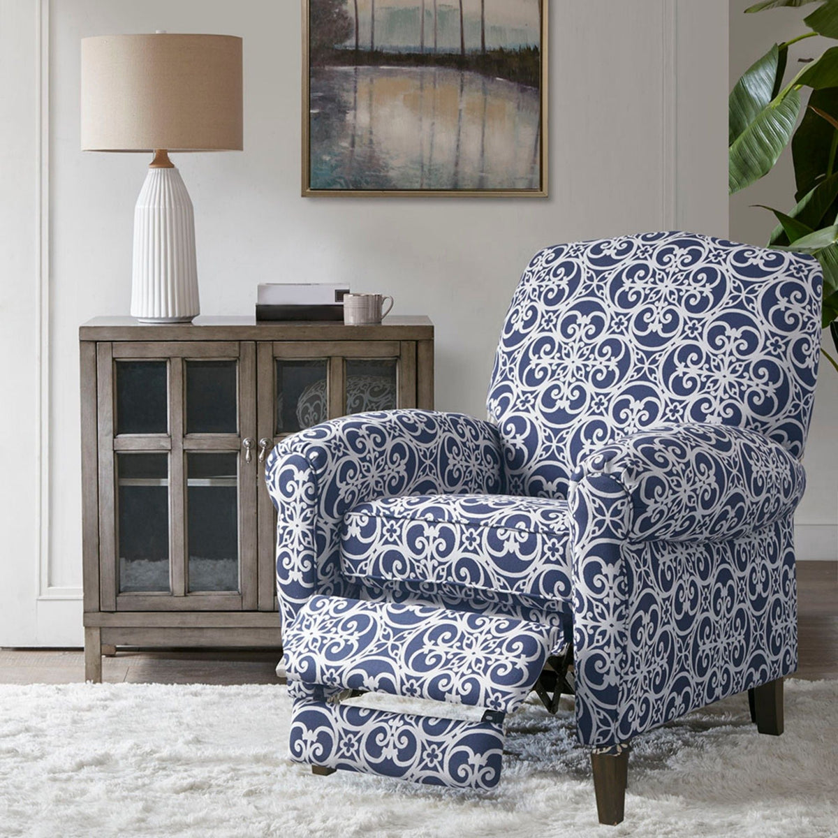 Kirby Transitional Push Back Recliner Chair with Solid Wood Frame - Blue or Gray, photo 17 of 18