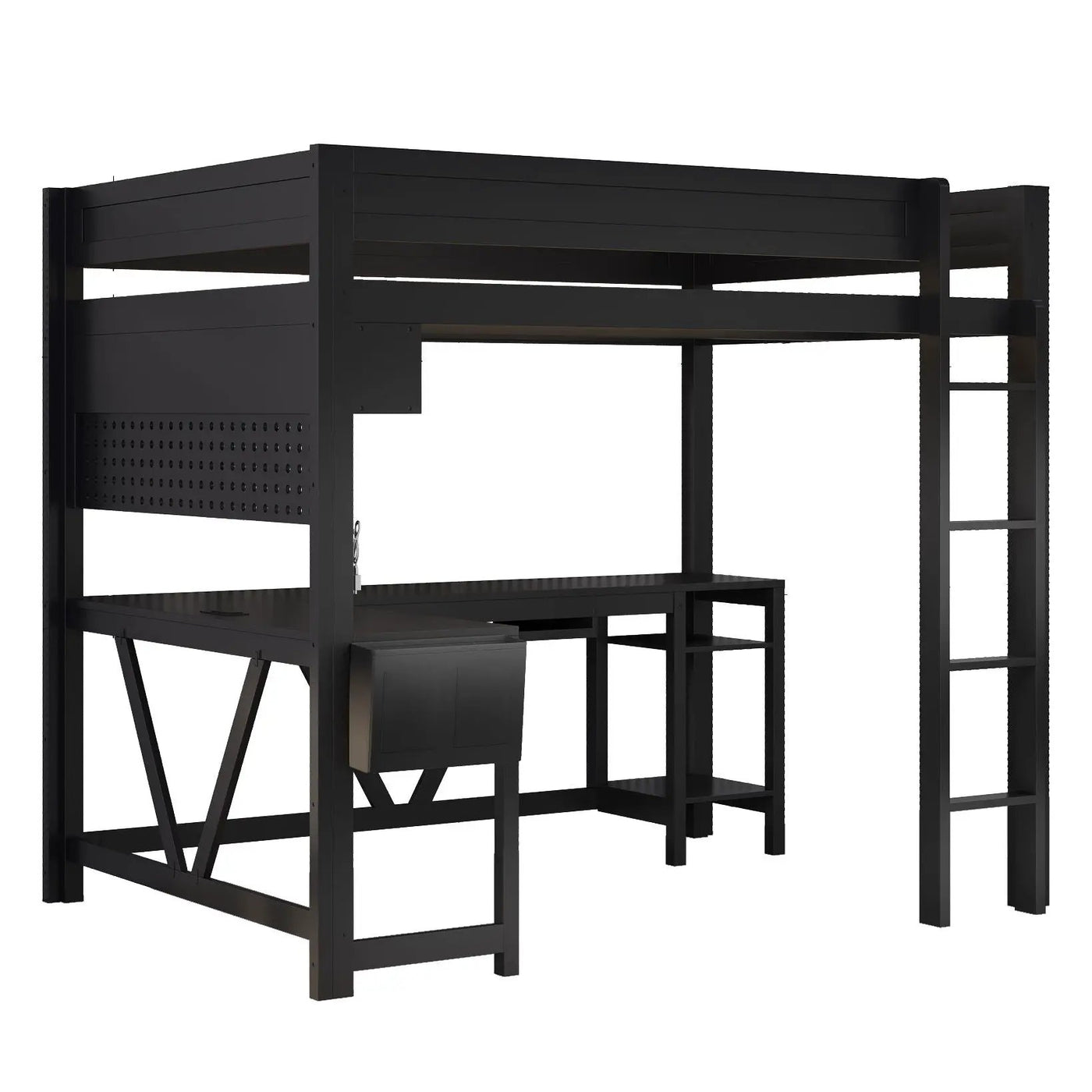 Gaming Loft Bed With Desk, Storage Shelves, LED And Charging Station by HouseOfZazla
