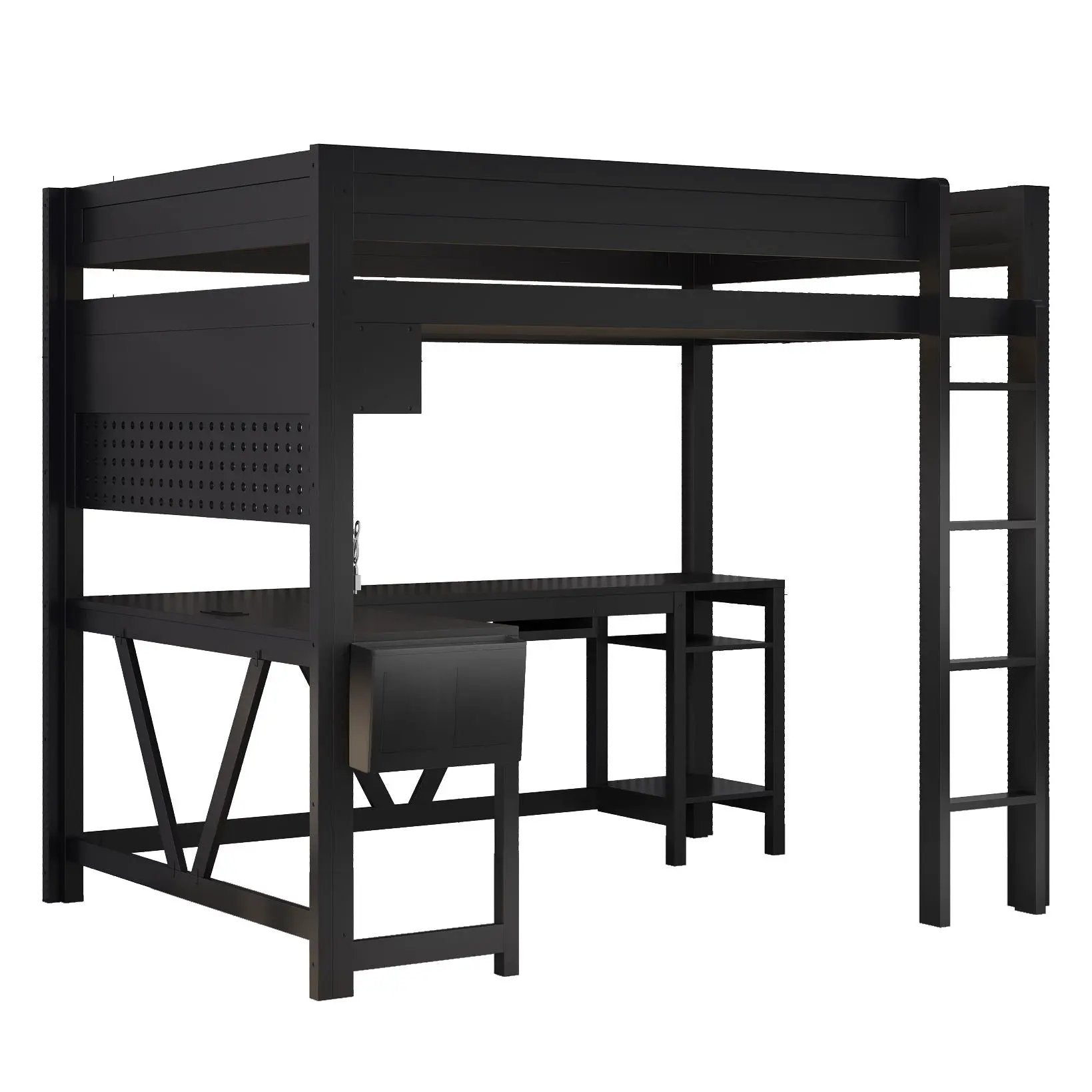 Gaming Loft Bed With Desk, Storage Shelves, LED And Charging Station by HouseOfZazla