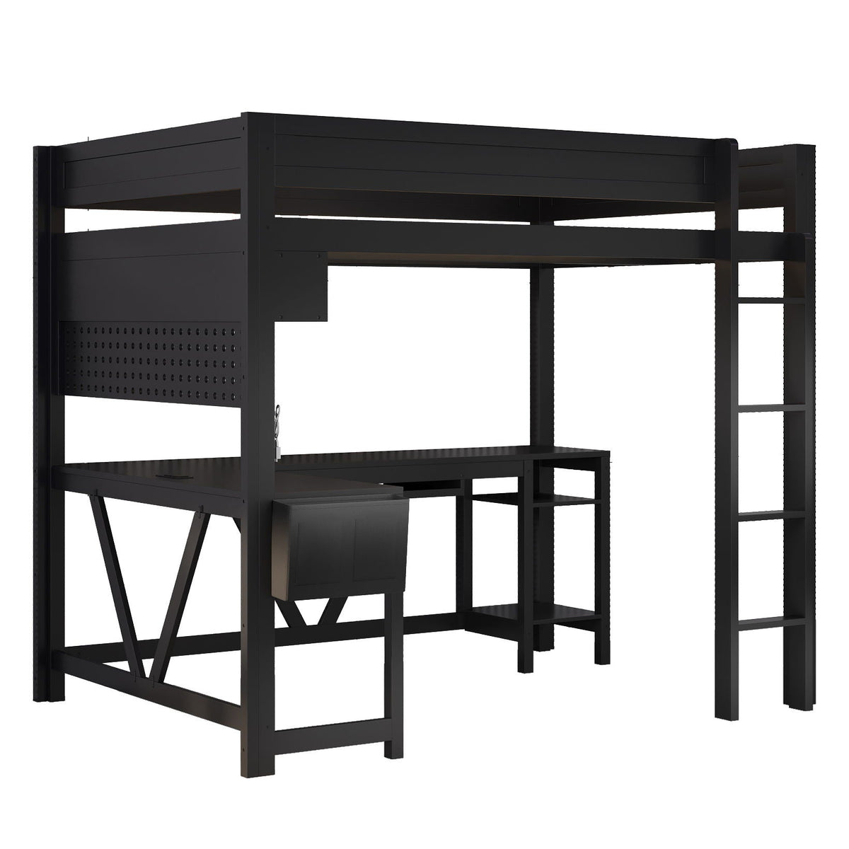 Gaming Loft Bed With Desk, Storage Shelves, LED and Charging Station - Full, photo 25 of 26