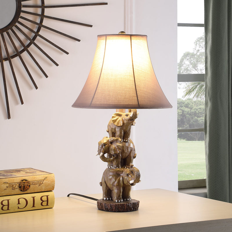 Wildlife Polyresin Table Lamp with 3 Stacked Elephants - Brown, photo 4 of 5
