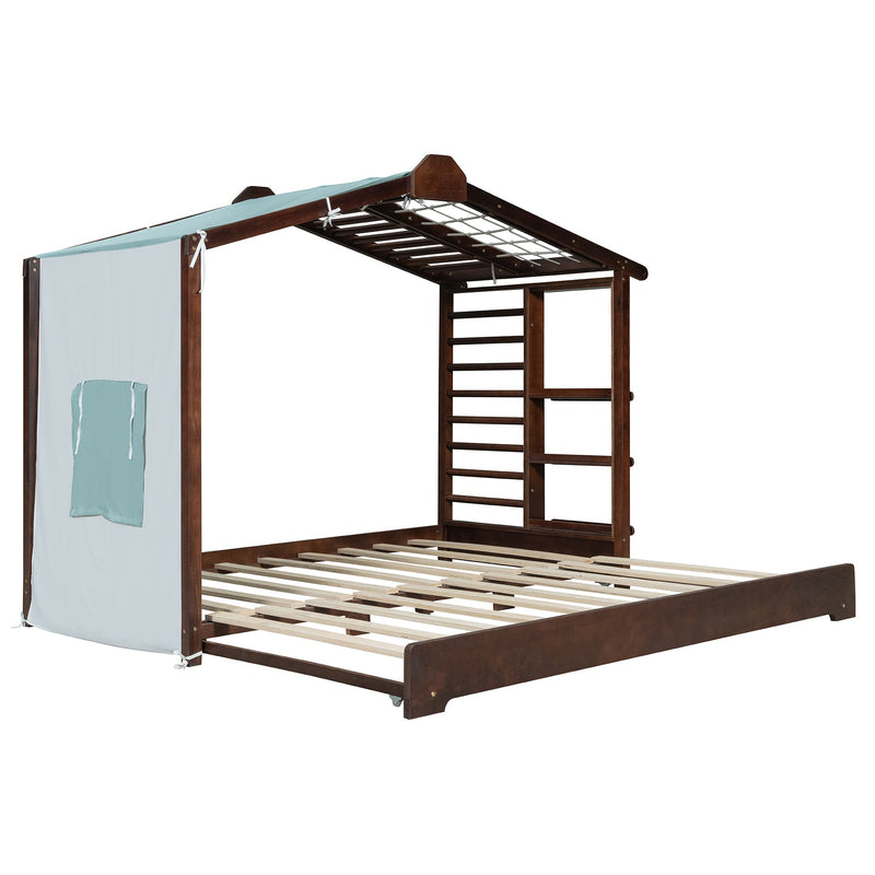 Twin Size House Bed with Trundle and Side Shelves - Pine & Plywood, White/Gray/Natural/Espresso, photo 9 of 10