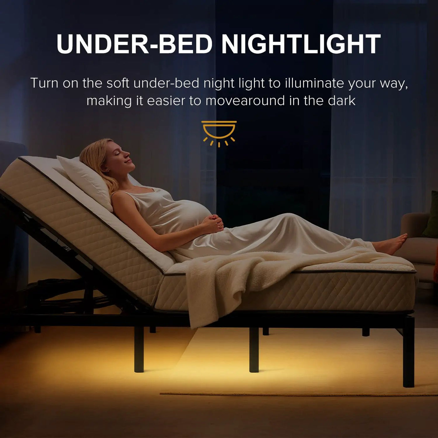 Adjustable Bed Frame With Massage Head & Foot Incline, Wireless Remote, USB Ports, LED Night Light by HouseOfZazla